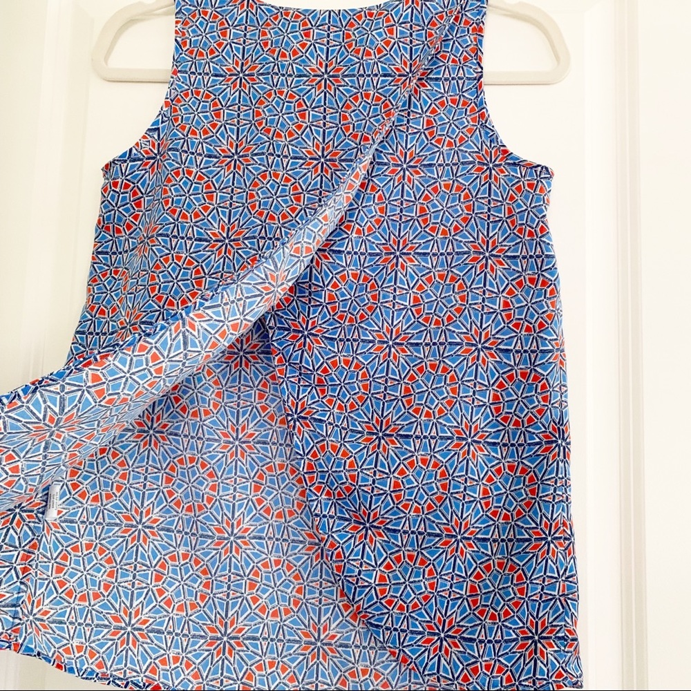 J. Crew Open Back Top Sleeveless Blue Print 00 XS